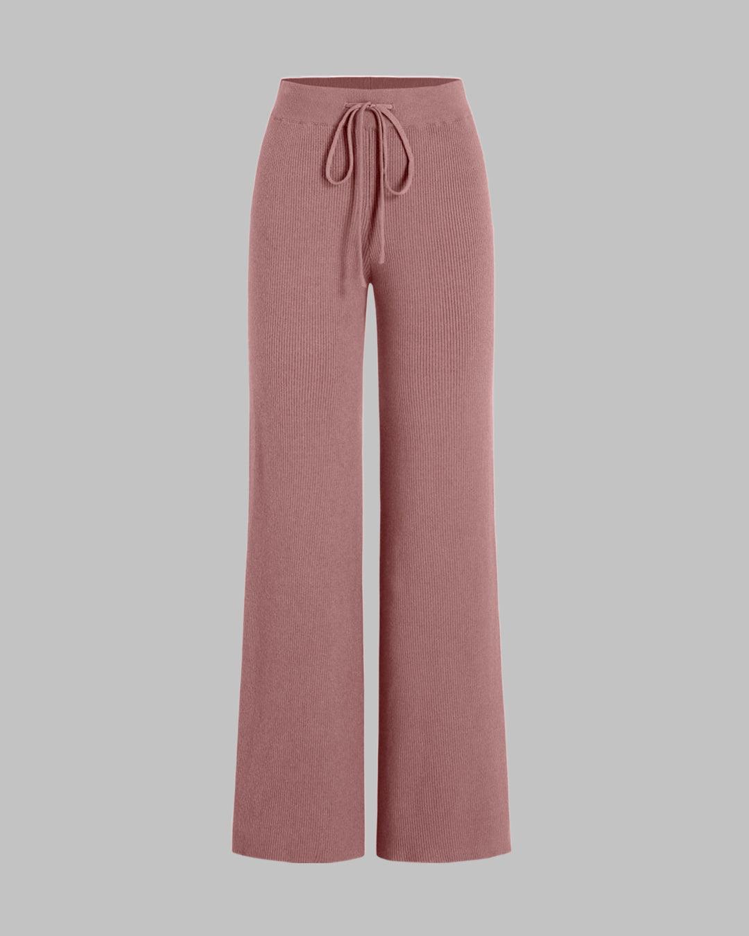 Set Of Two Ruched Square Neck Crop Top With Trouser In Blush Pink