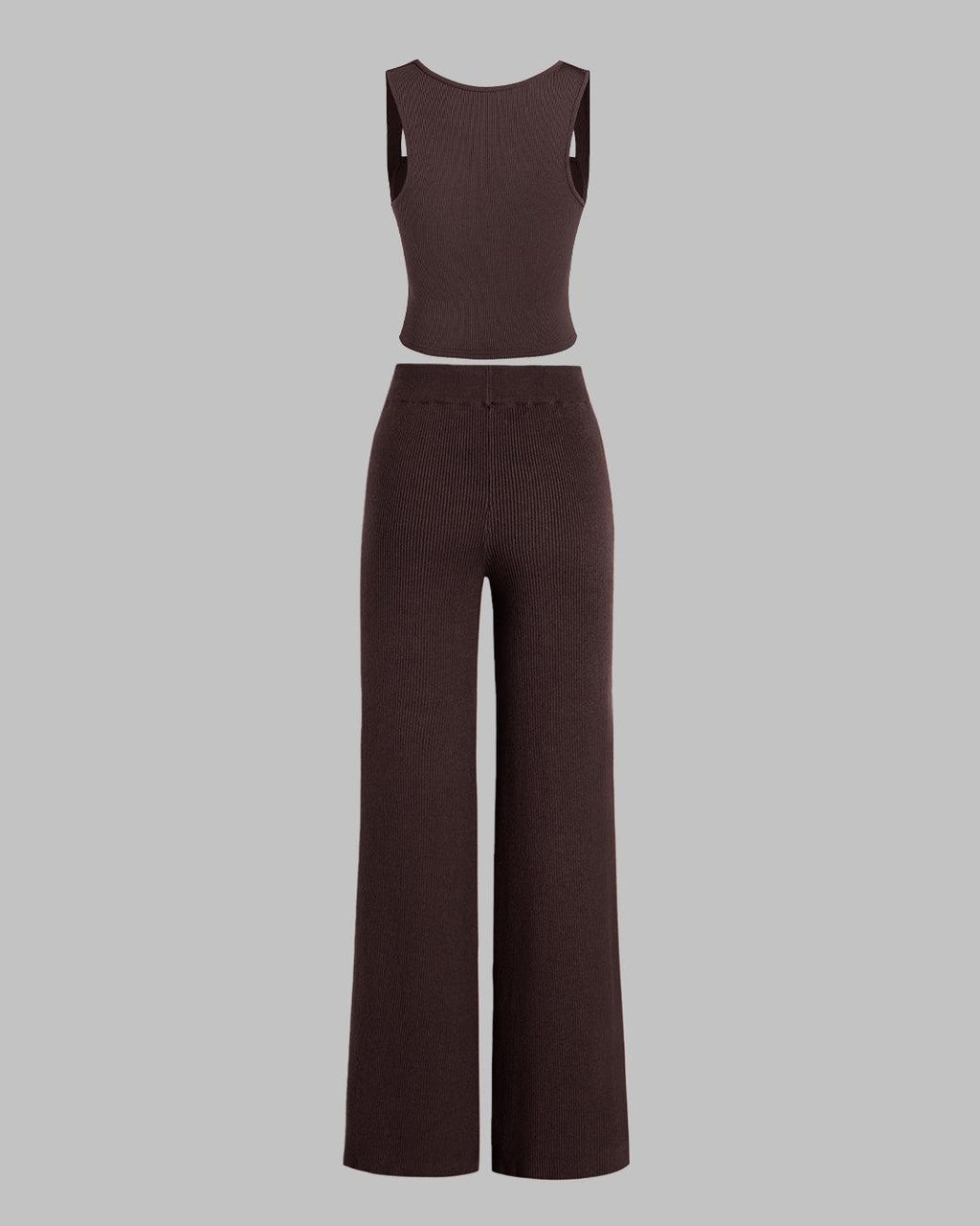 Set Of Two Ruched Square Neck Crop Top With Trouser In Dark Brown