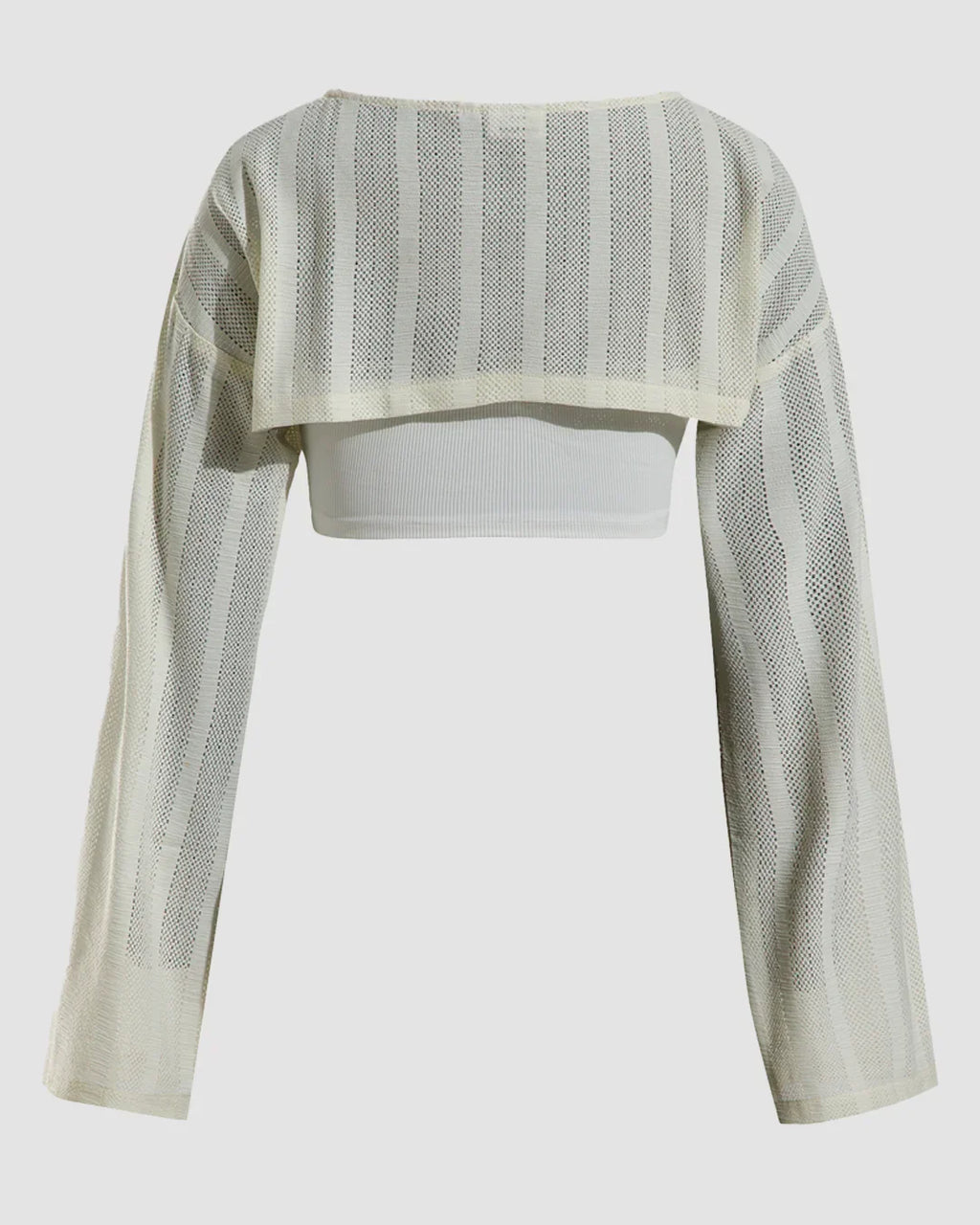 Sheer Long Sleeve Cropped Layered Top in Off White
