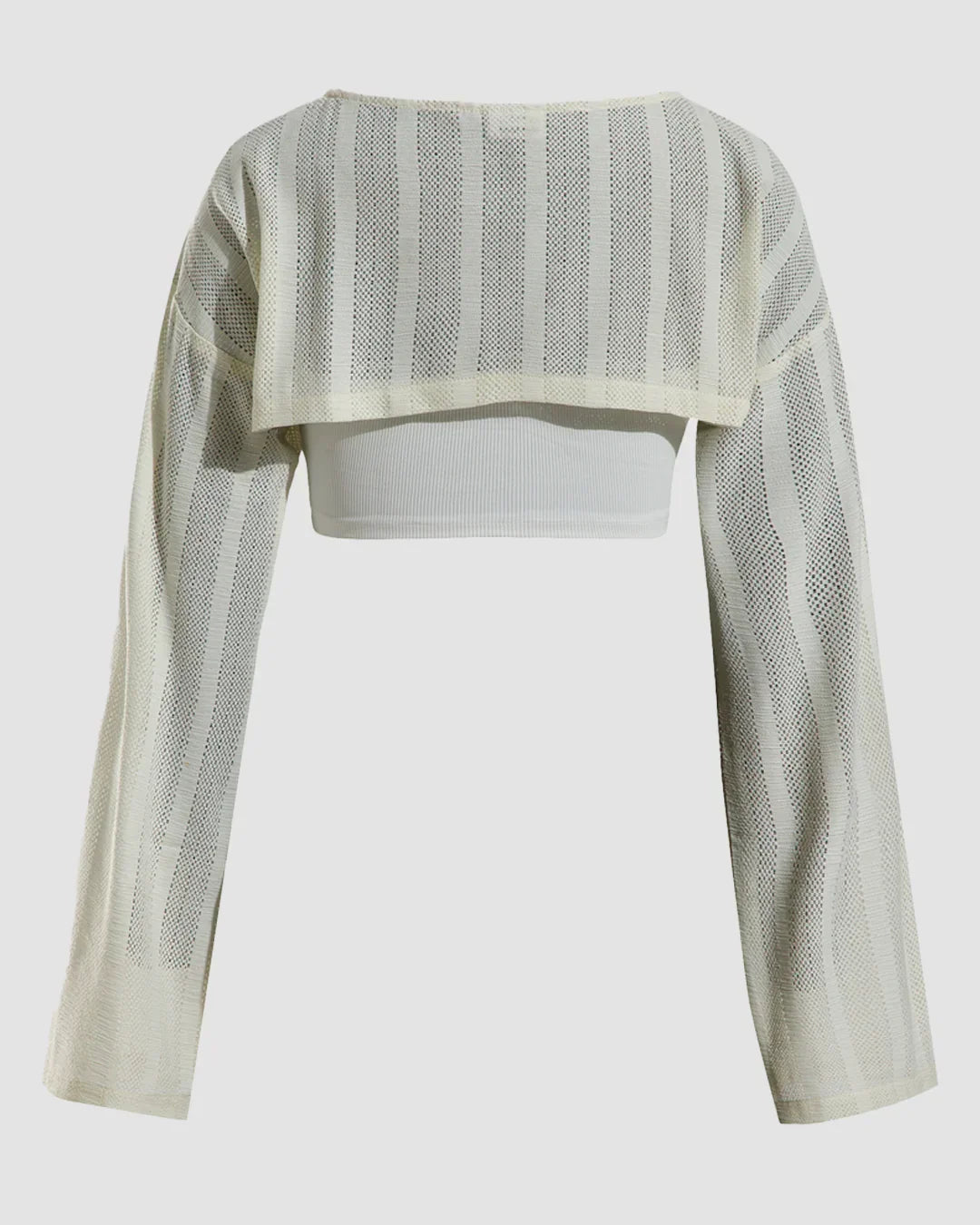 Sheer Long Sleeve Cropped Layered Top in Off White
