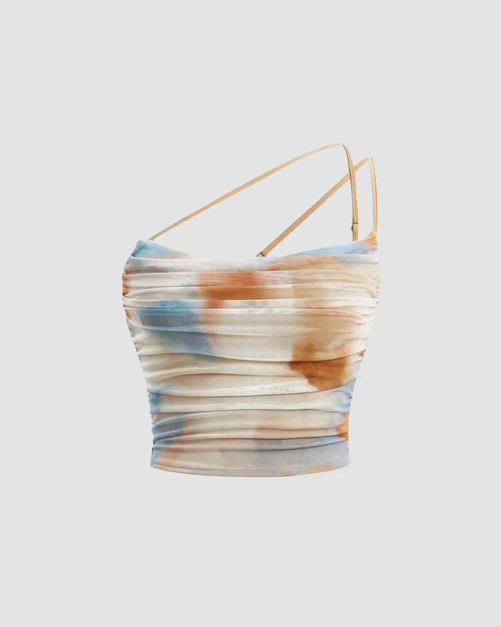 Sheer Mesh Abstract Print Strap Top in Multi