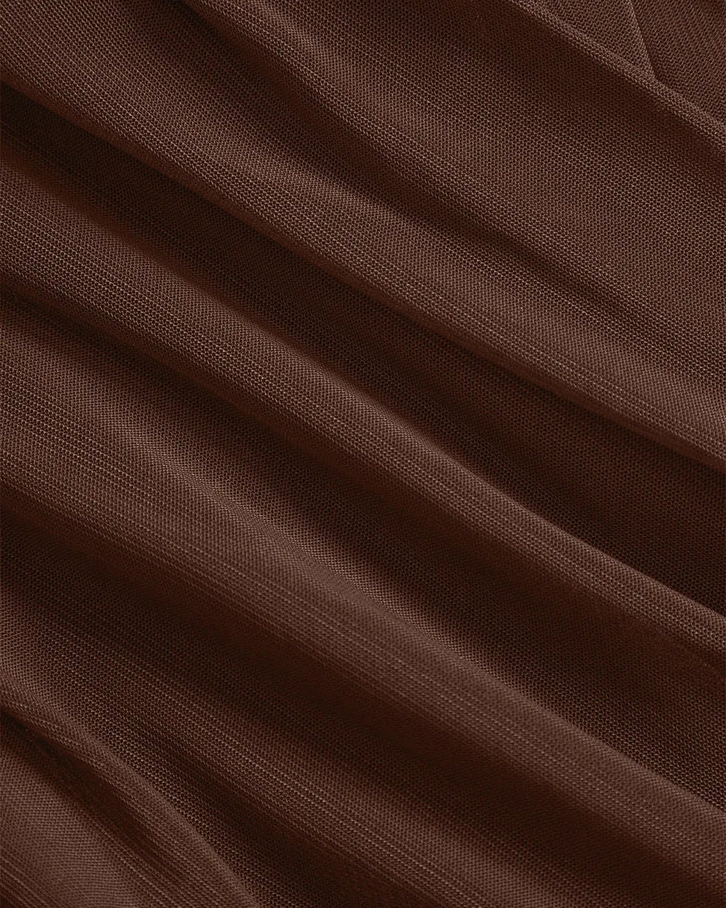 Sheer Mesh Long Sleeve Ruched Wrap Top In Coco Brown