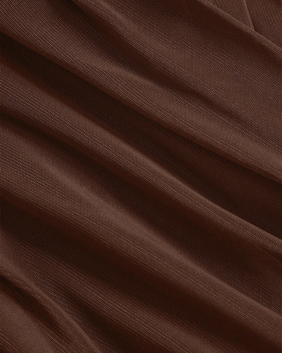 Sheer Mesh Long Sleeve Ruched Wrap Top In Coco Brown