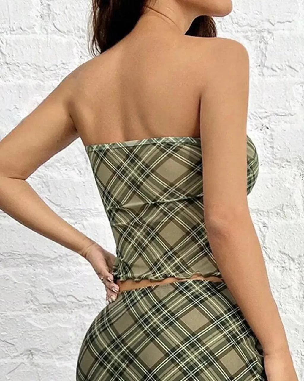 Sheer Plaid Strapless Tube Top