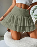 Shirred Two Layer Summer Skirt In Light Green