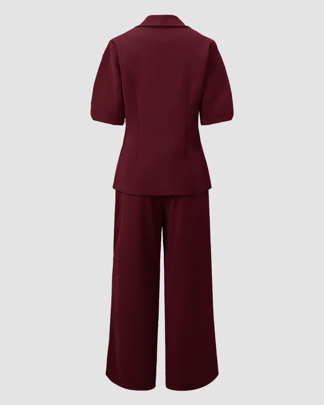 Short Sleeve Blazer & Wide-Leg Trousers Matching Set in Burgundy