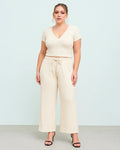 Short Sleeve Crop Top & Wide Knotted Pant In Off-White