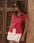 Short Sleeve Striped Collared Button Down Shirt
