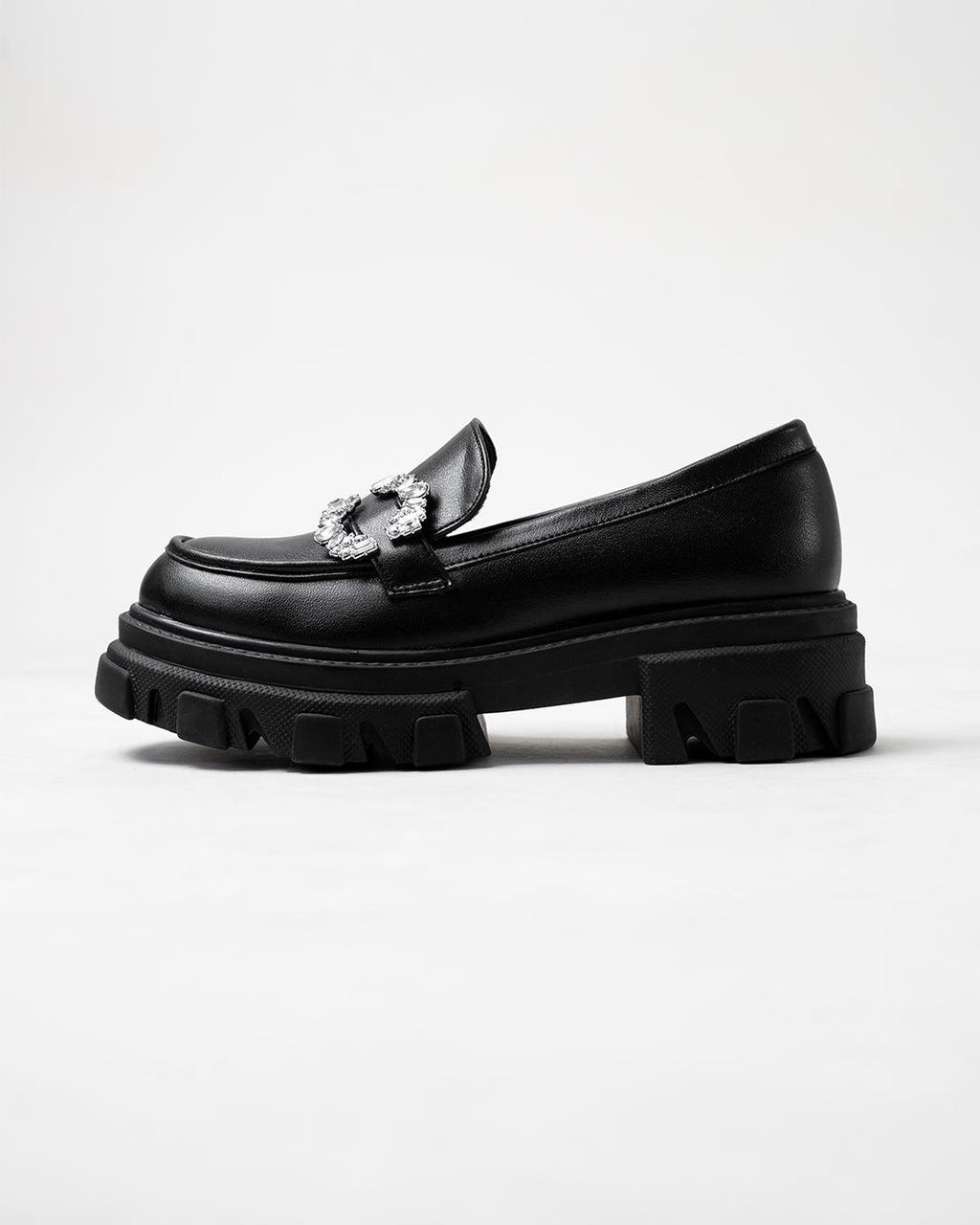 Buckle Embellished Black Chunky Loafers