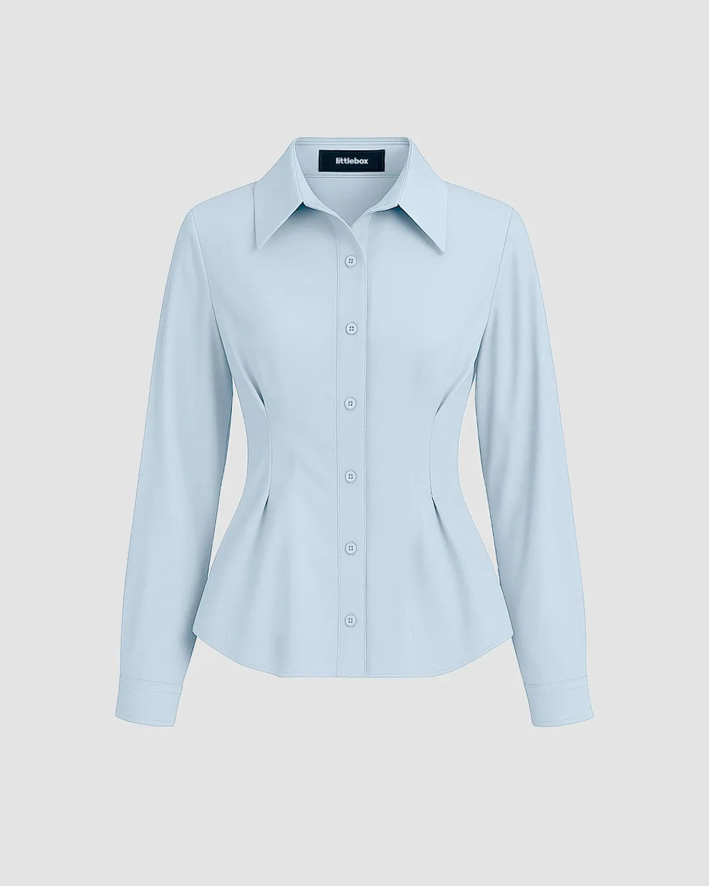 Sky Blue Solid Fitted Button-Down Shirt with Peplum Hem