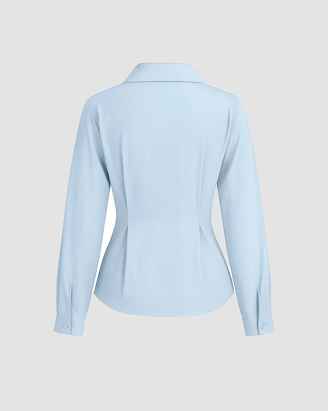 Sky Blue Solid Fitted Button-Down Shirt with Peplum Hem