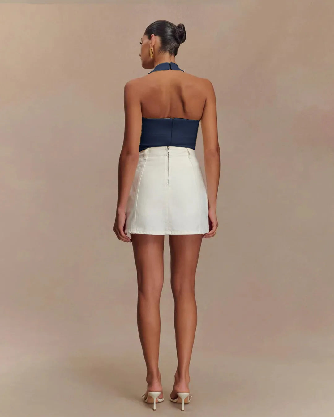 Sleek Fit Halter Neck Top In Navy Blue