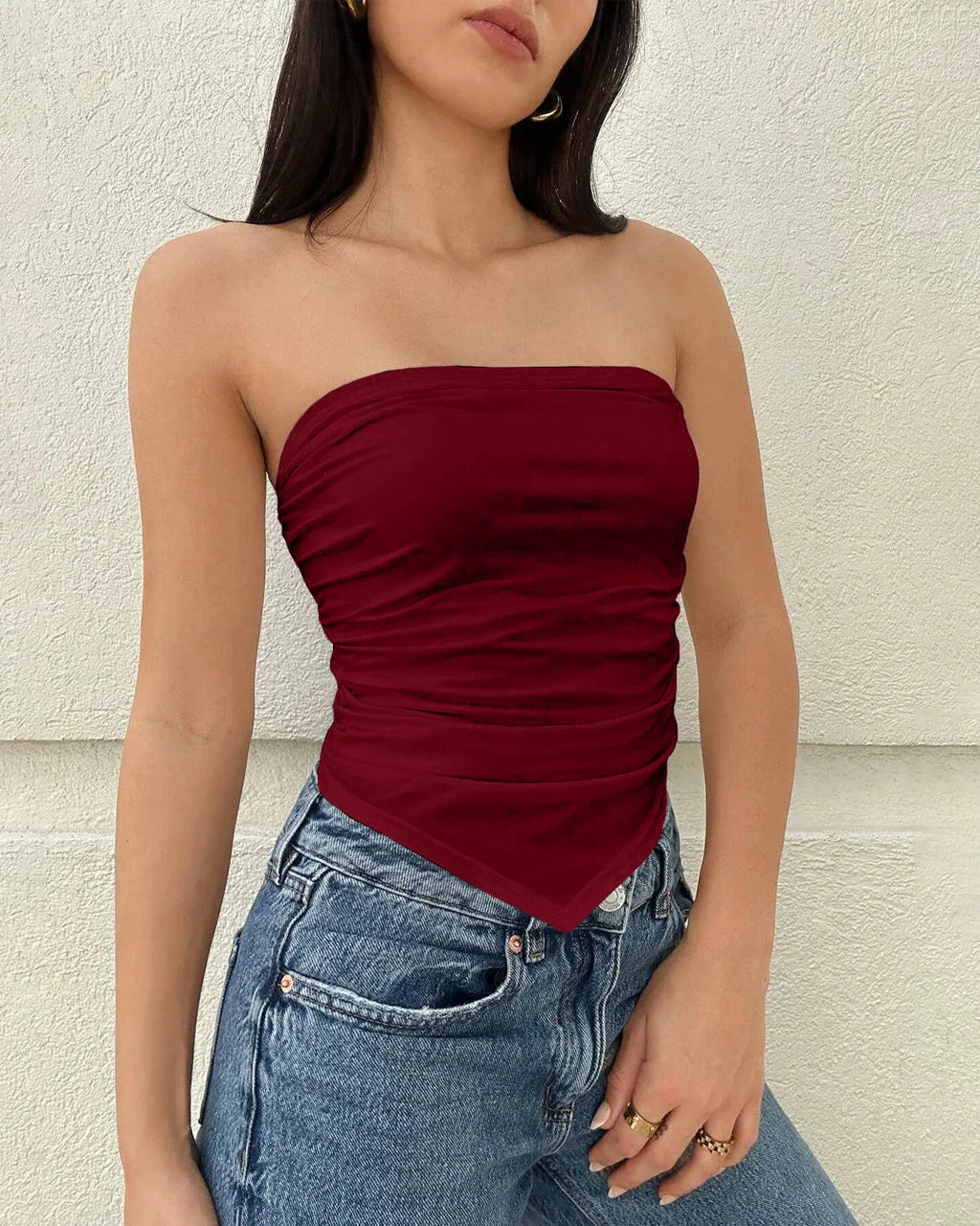 Sleek Fit Strapless Tube Top Burgundy