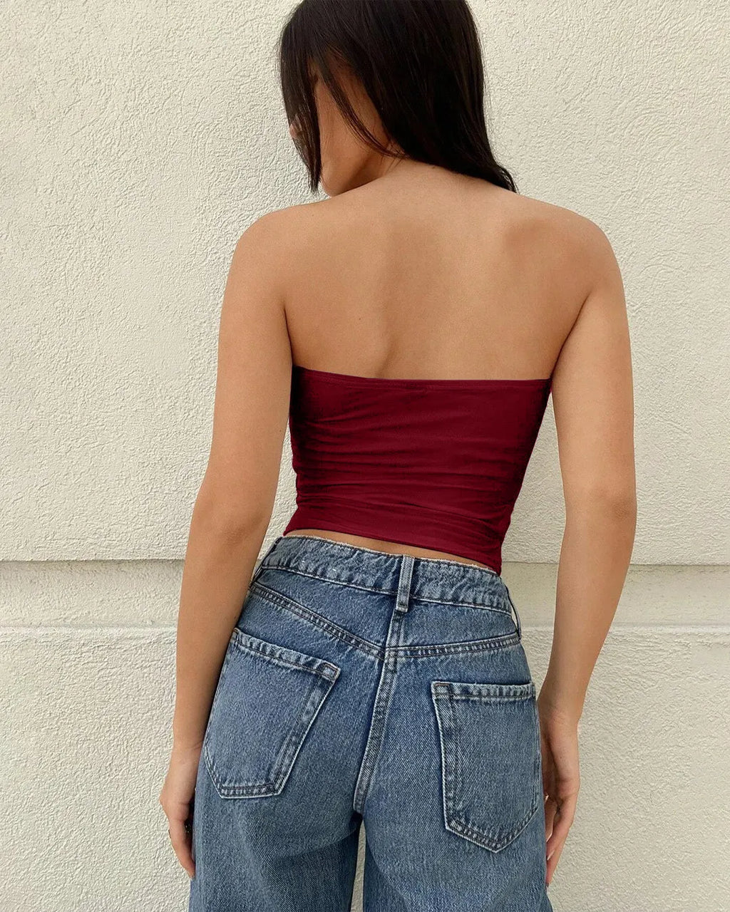 Sleek Fit Strapless Tube Top Burgundy