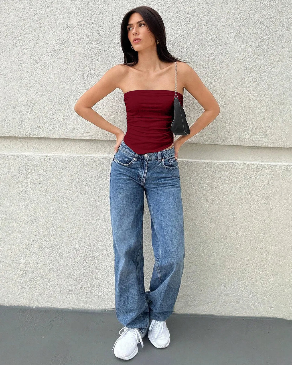 Sleek Fit Strapless Tube Top Burgundy