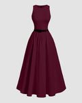 Sleeveless A Line Maxi Dress in Burgundy