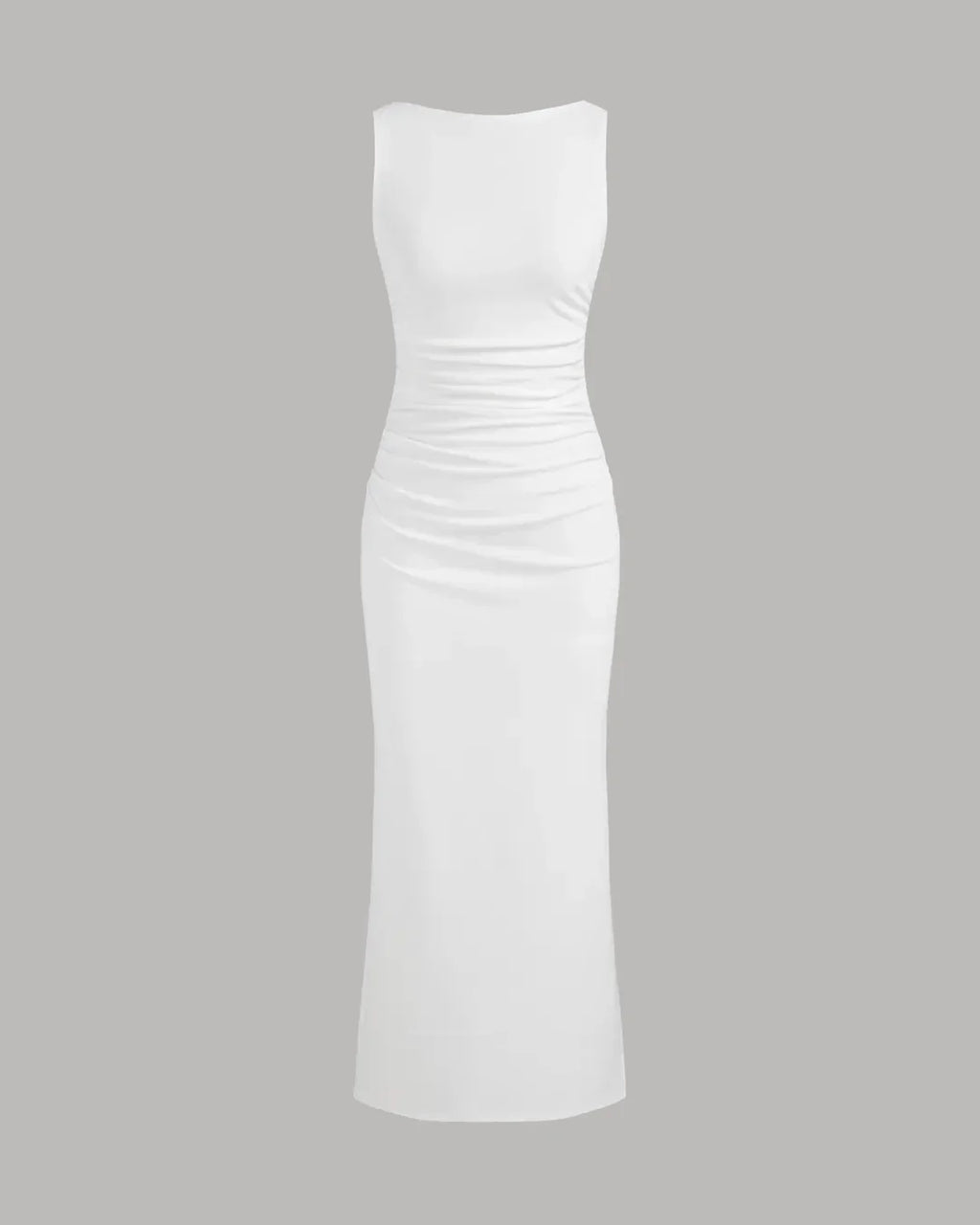 Slim Fit Boat Neck Maxi Dress in White