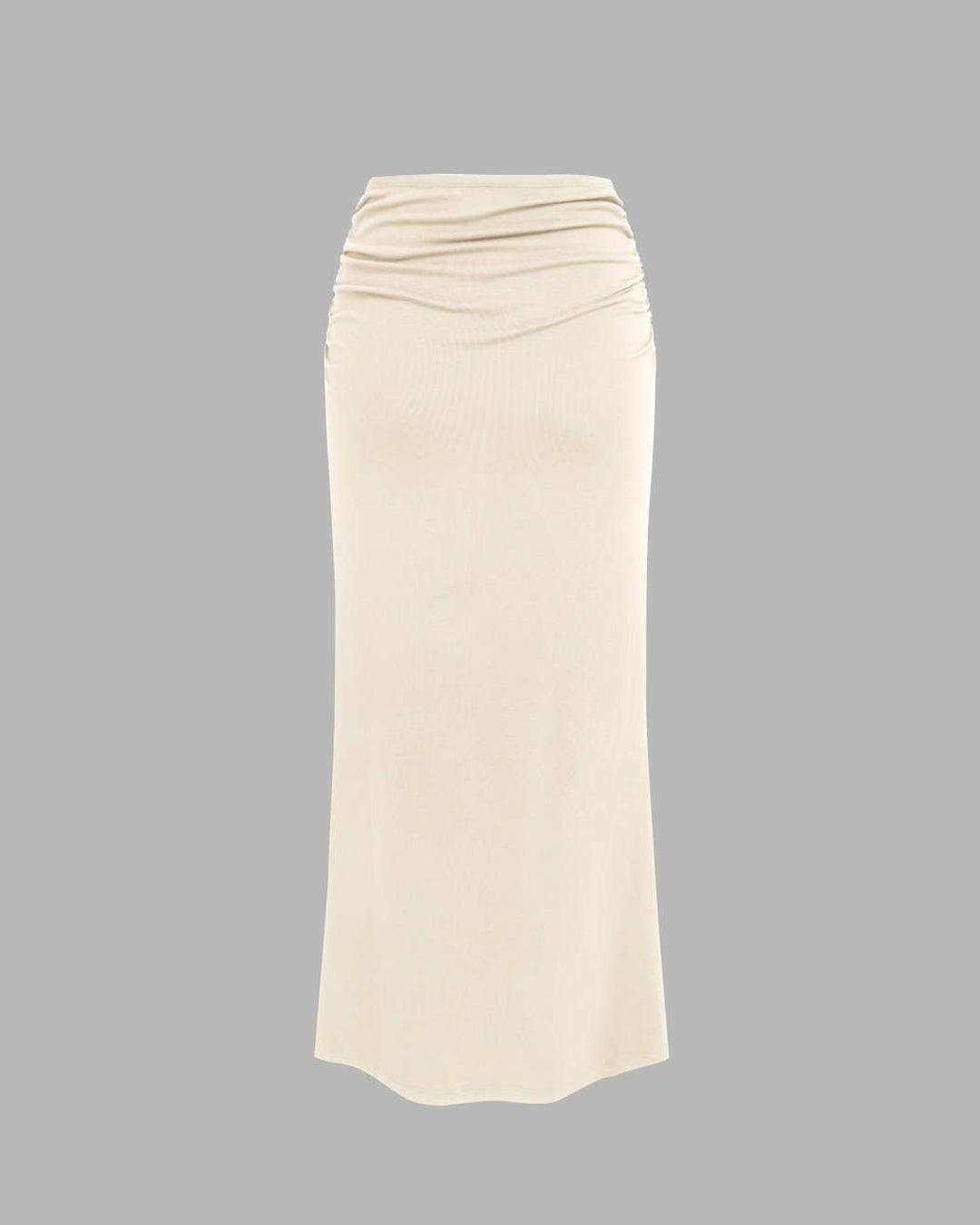 Sleeveless Crop Tank Top & Ruched Maxi Skirt In Off White
