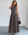 Sleeveless Fit & Flare Maxi Dress in Plum Kitten
