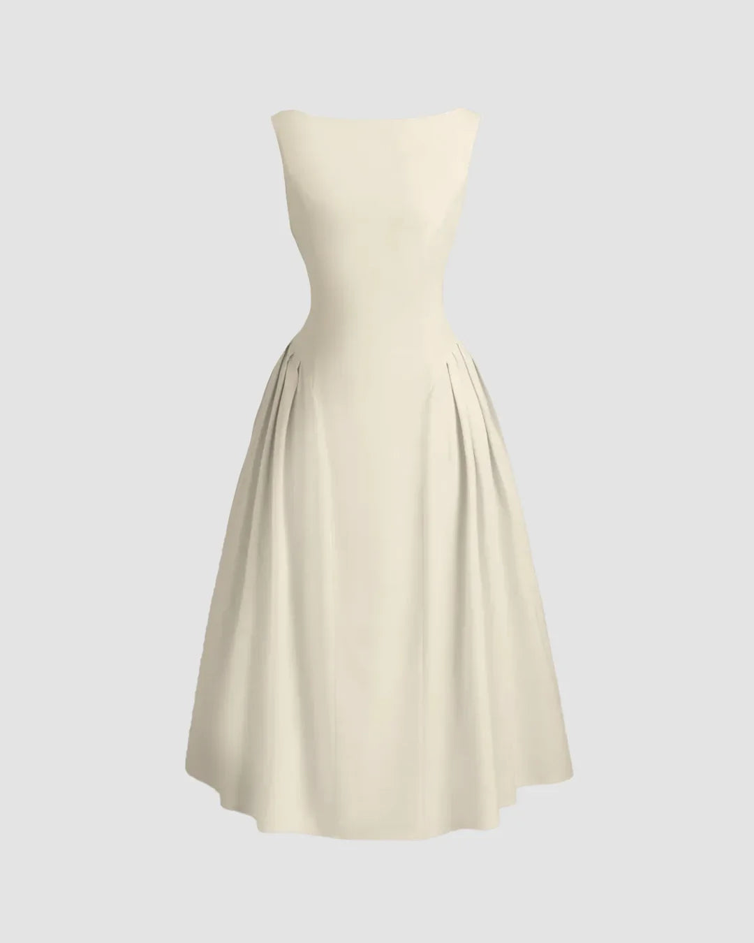 Sleeveless Flared Midi Dress in Beige
