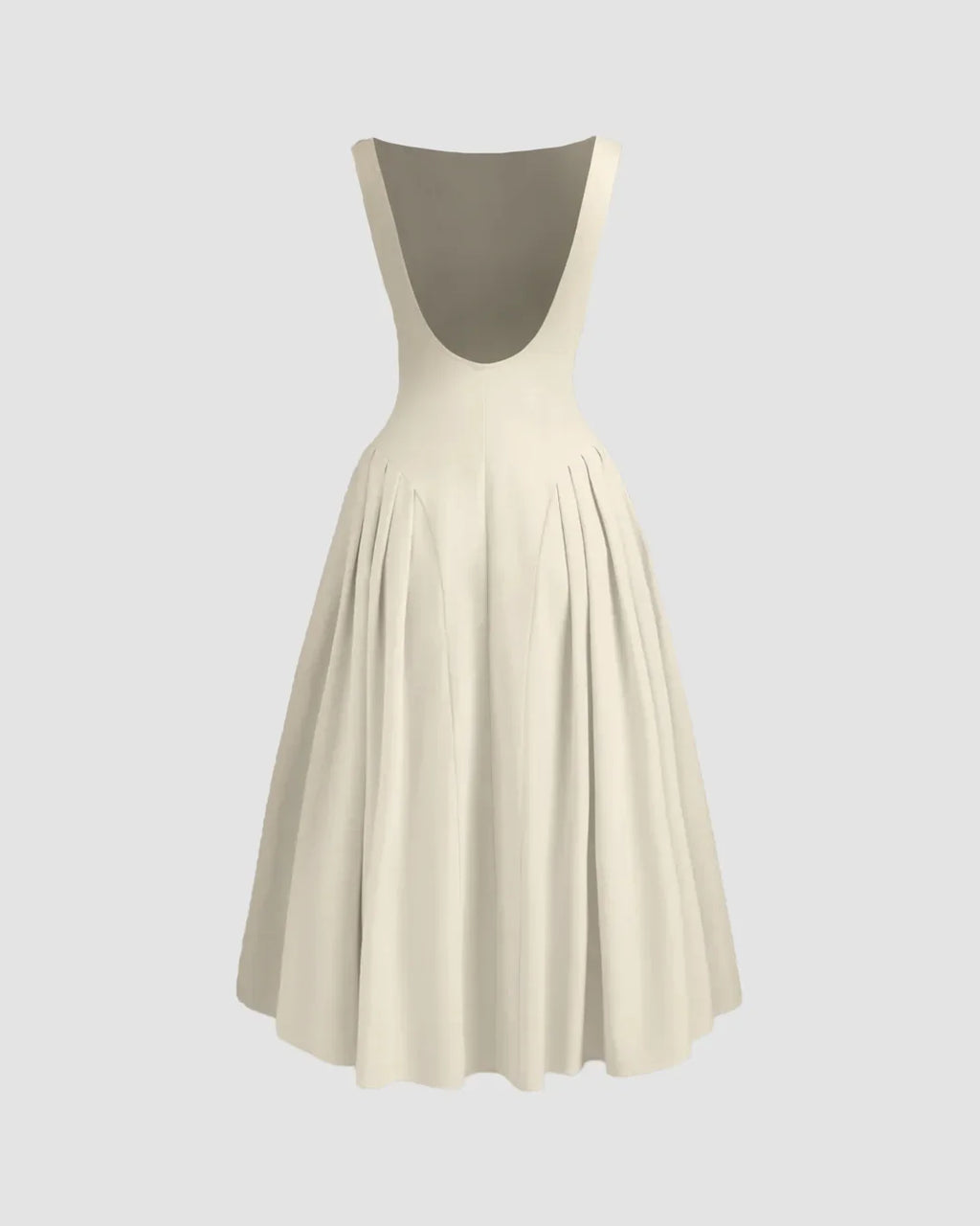 Sleeveless Flared Midi Dress in Beige