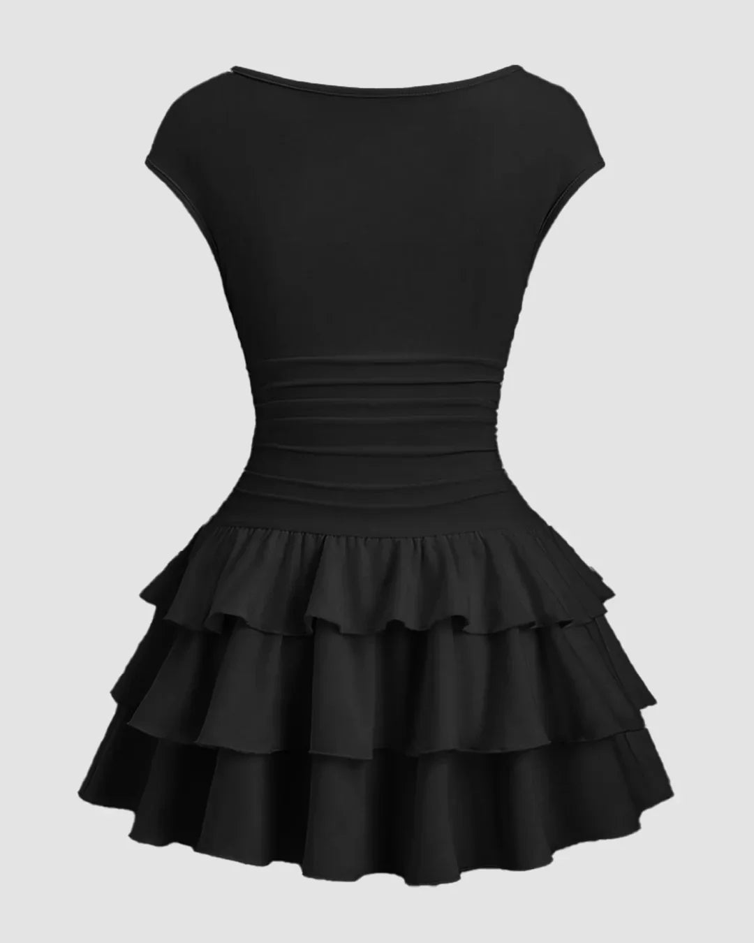 Sleeveless Flared Ruffle Mini Dress in Black
