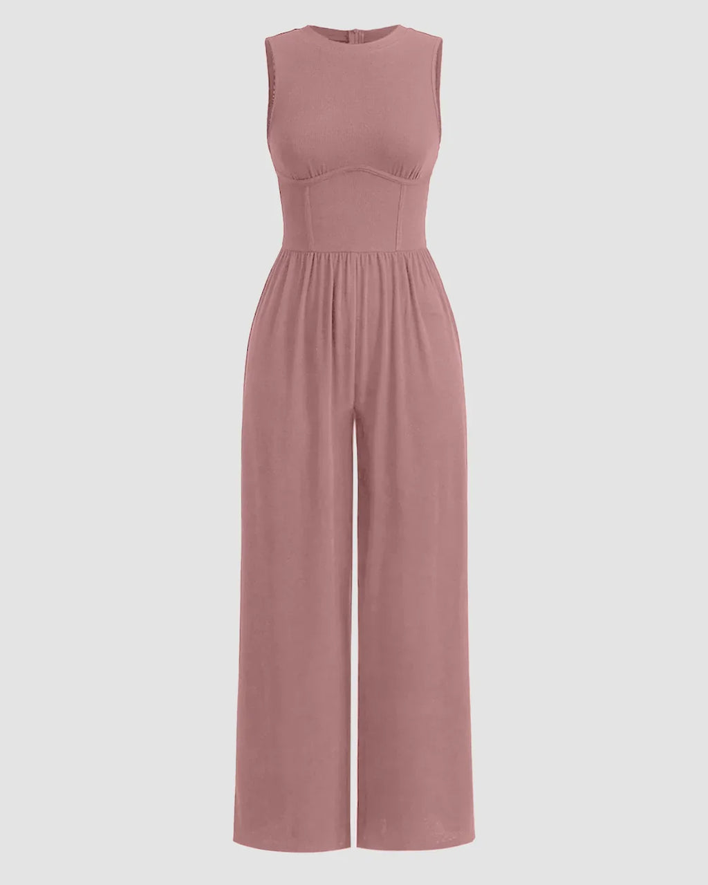 Sleeveless Gathered Waist Wide Leg Jumpsuit in Dusty Pink
