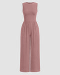 Sleeveless Gathered Waist Wide Leg Jumpsuit in Dusty Pink