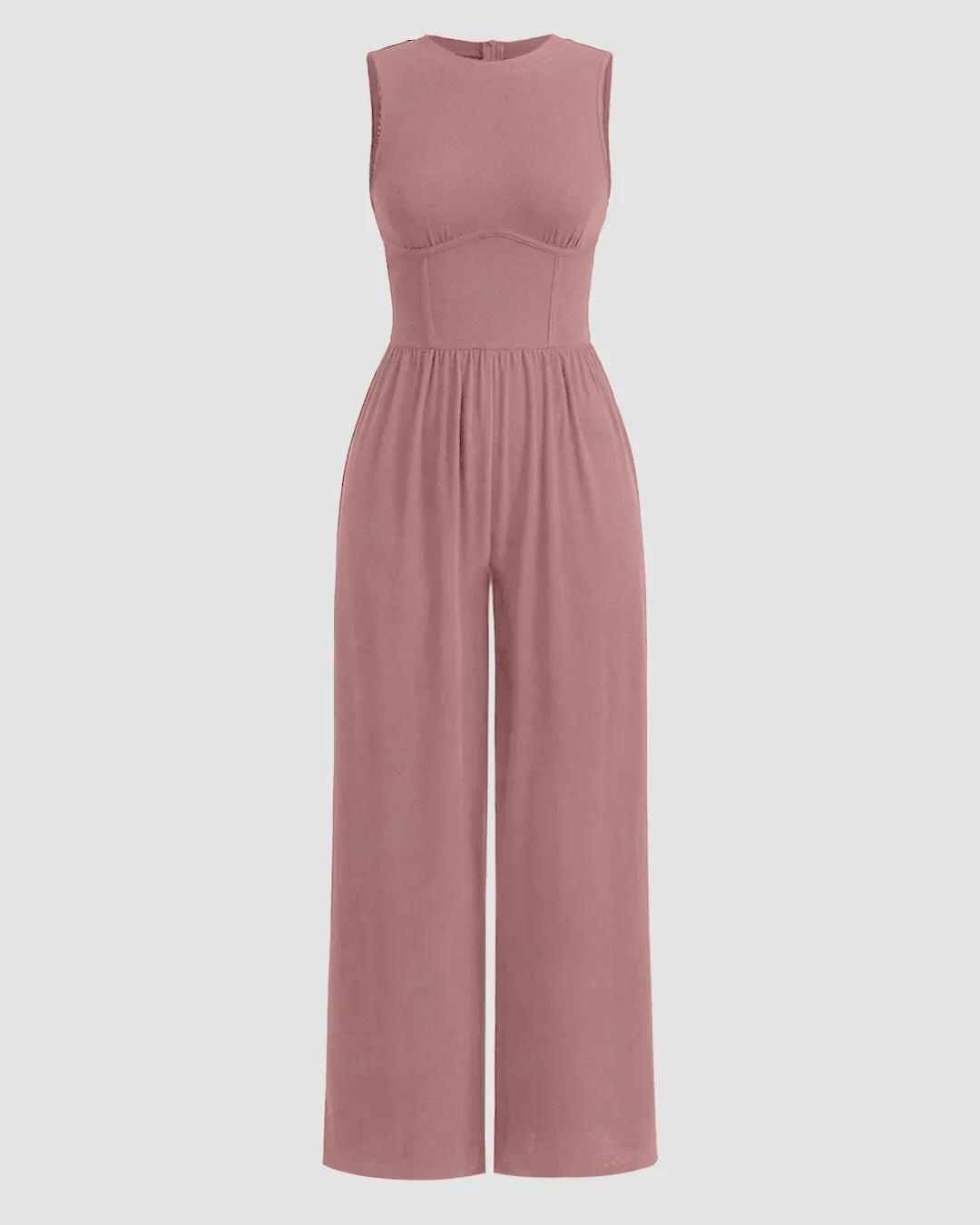Sleeveless Gathered Waist Wide Leg Jumpsuit in Dusty Pink