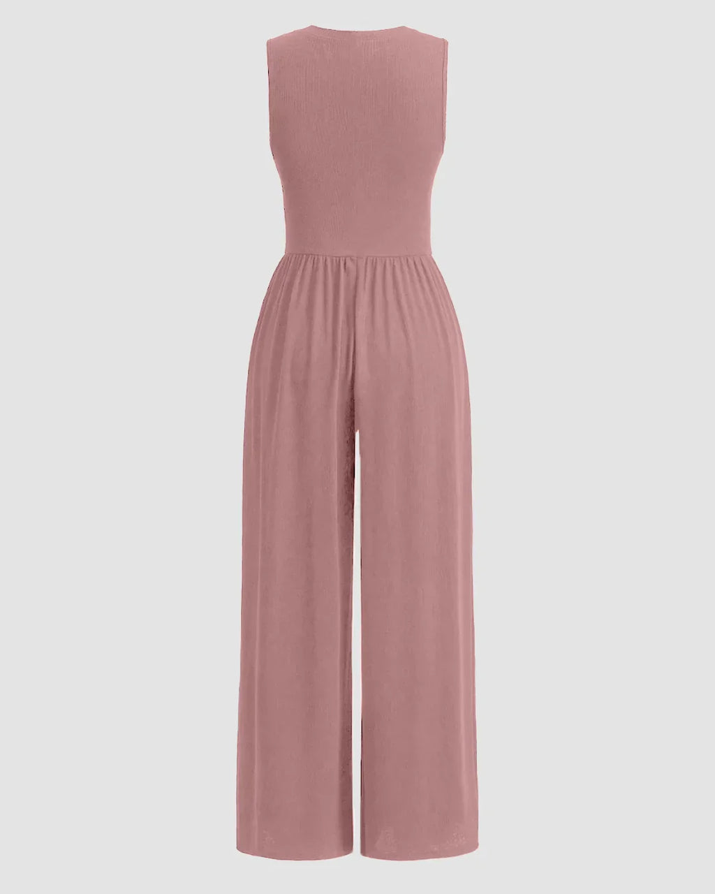 Sleeveless Gathered Waist Wide Leg Jumpsuit in Dusty Pink