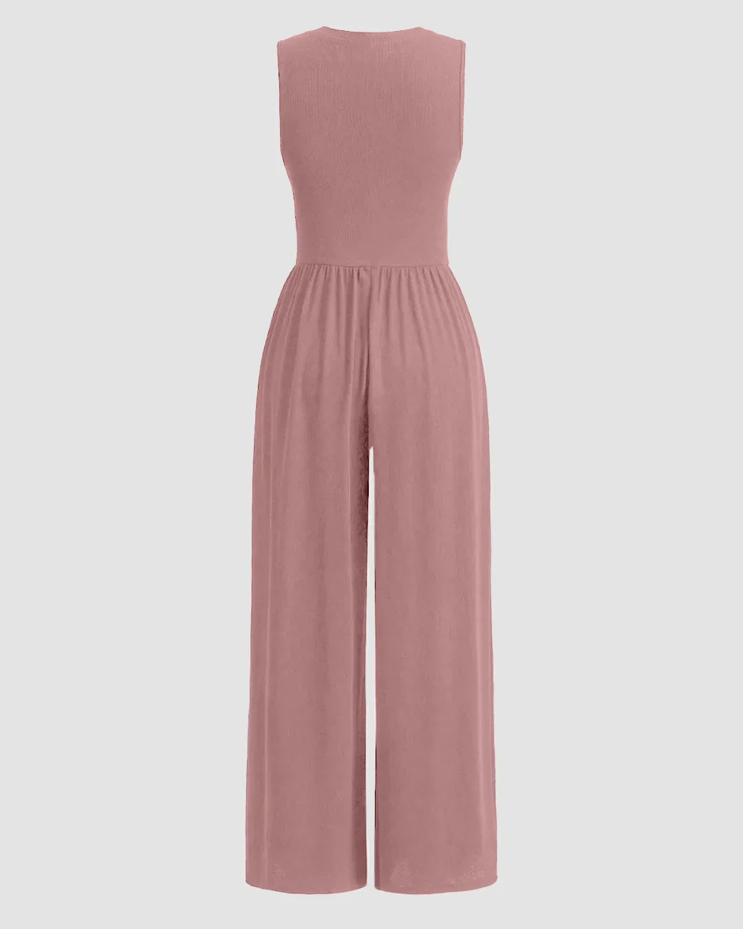 Sleeveless Gathered Waist Wide Leg Jumpsuit in Dusty Pink