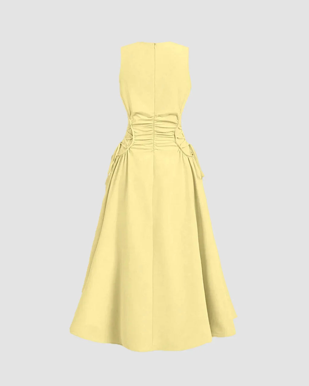 Sleeveless Midi Dress with Side Ruched Detail in Yellow