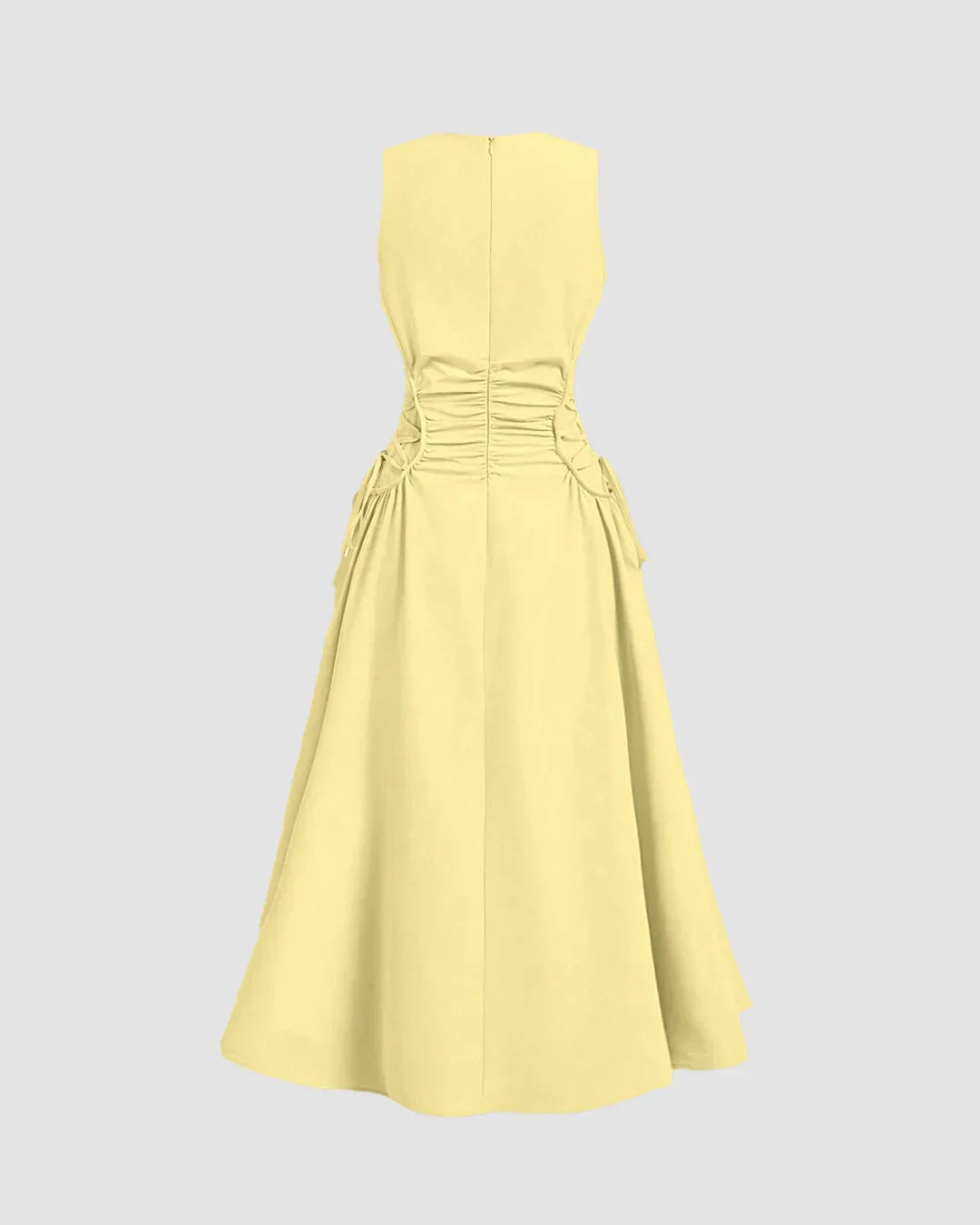 Sleeveless Midi Dress with Side Ruched Detail in Yellow