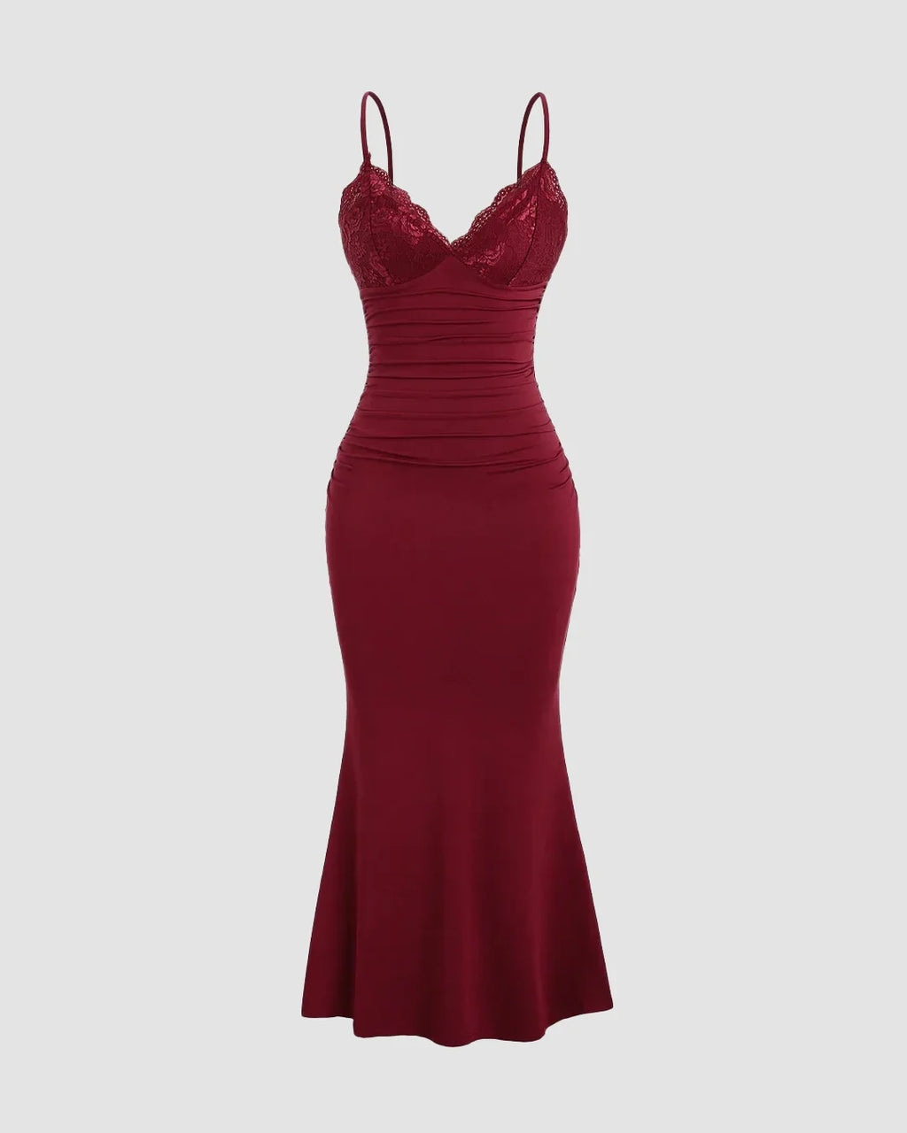 Bodycon Party Dress with Lace Trim and Flared Hem in Maroon