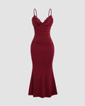 Bodycon Party Dress with Lace Trim and Flared Hem in Maroon