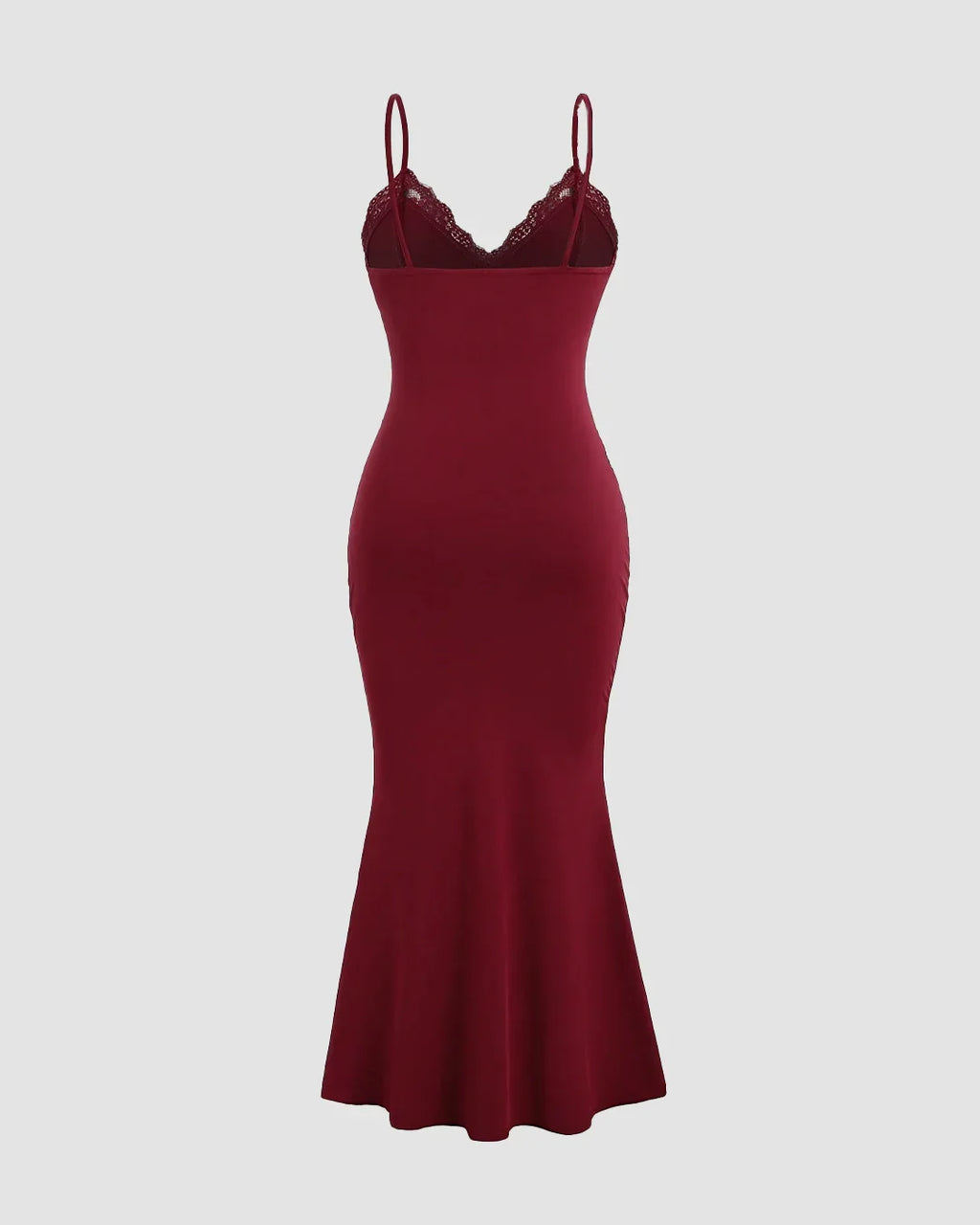 Bodycon Party Dress with Lace Trim and Flared Hem in Maroon