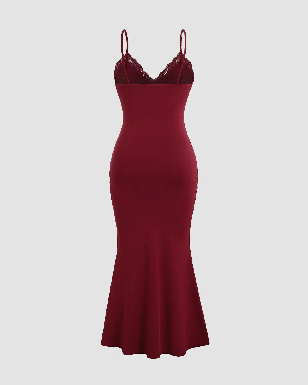 Bodycon Party Dress with Lace Trim and Flared Hem in Maroon
