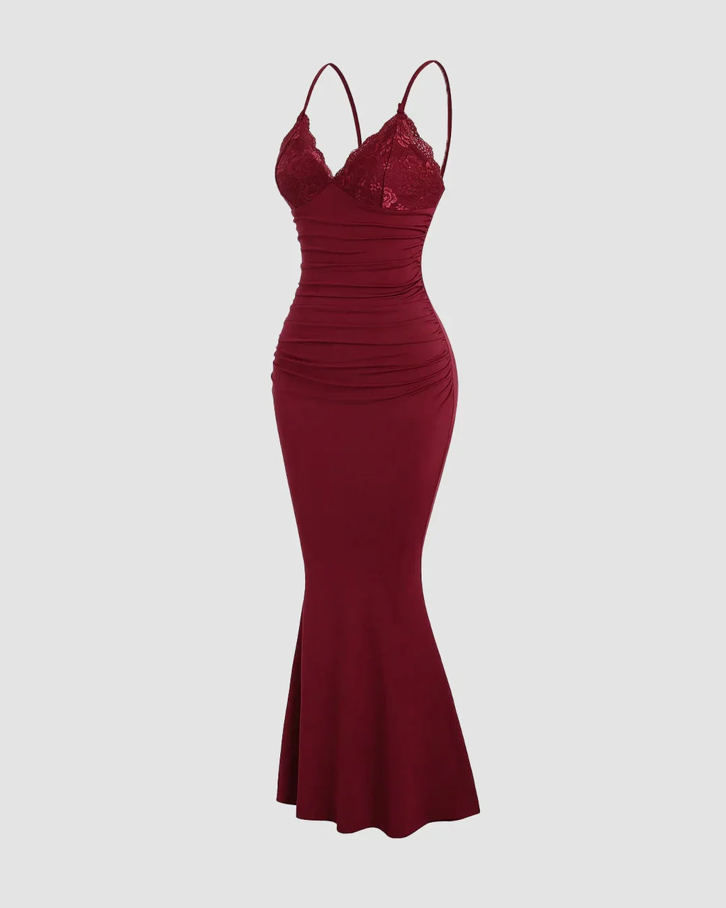 Bodycon Party Dress with Lace Trim and Flared Hem in Maroon
