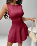 Sleeveless Round Neck Fit & Flare Mini Dress In Maroon
