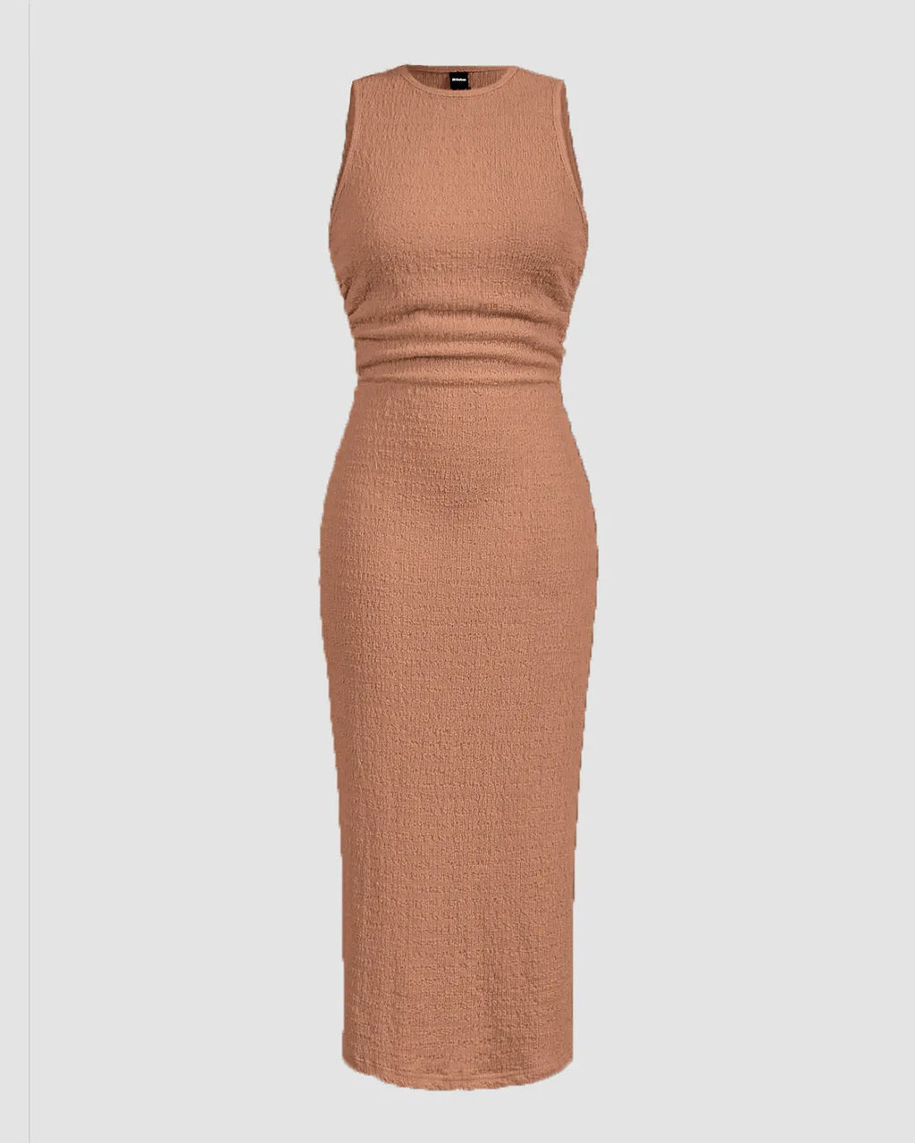 Sleeveless Round Neck Slim Fit Midi Dress in Biscuit Brown