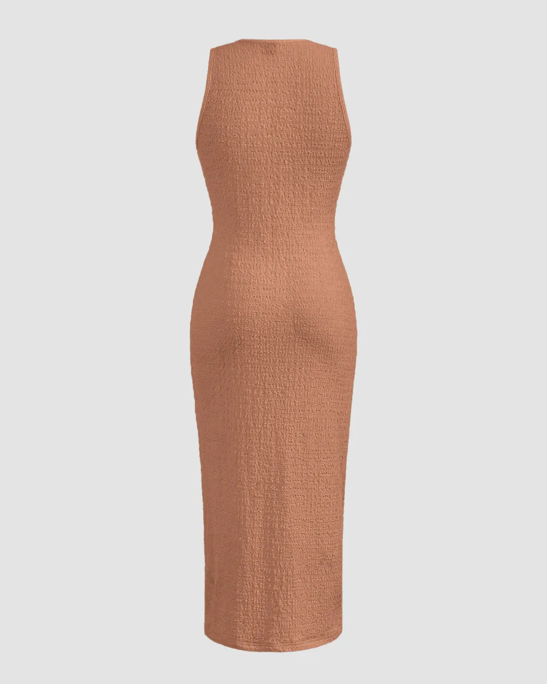 Sleeveless Round Neck Slim Fit Midi Dress in Biscuit Brown