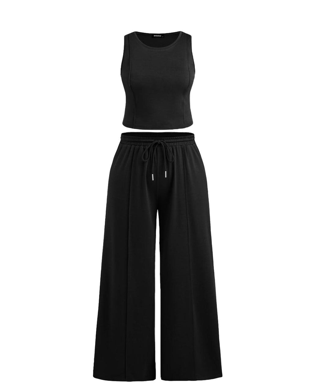 Sleeveless Round Neck Top and Drawstring Loose Pant In Black
