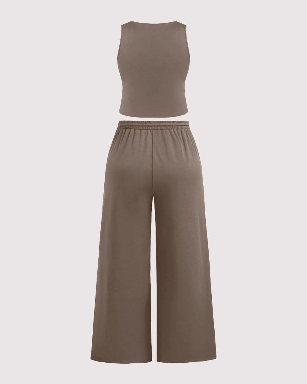 Sleeveless Round Neck Top and Drawstring Loose Pant In Brown