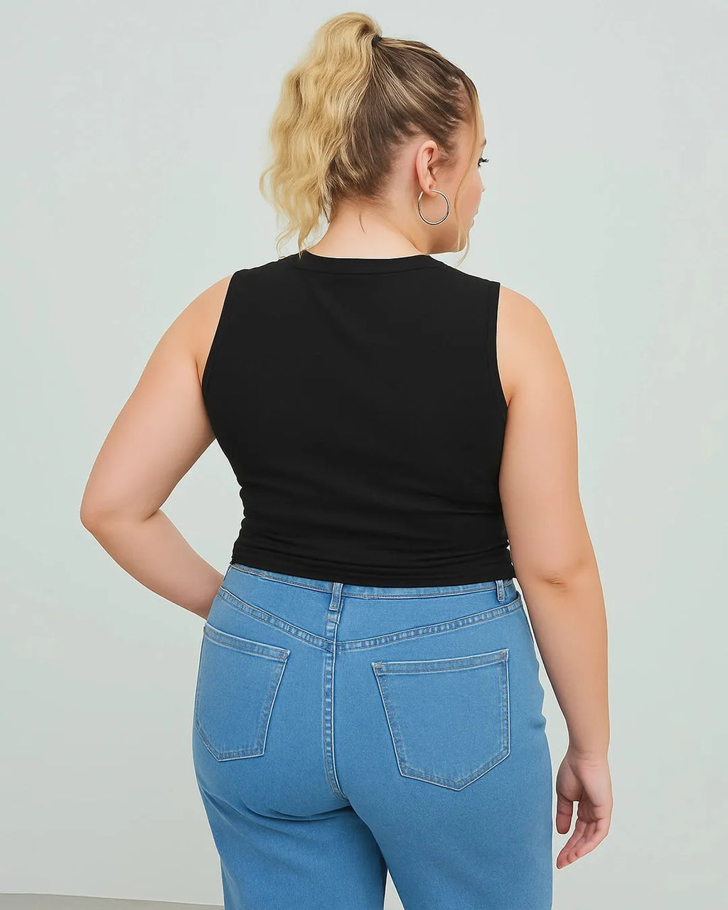 Sleeveless Ruched Black Crop Top Curve & Plus