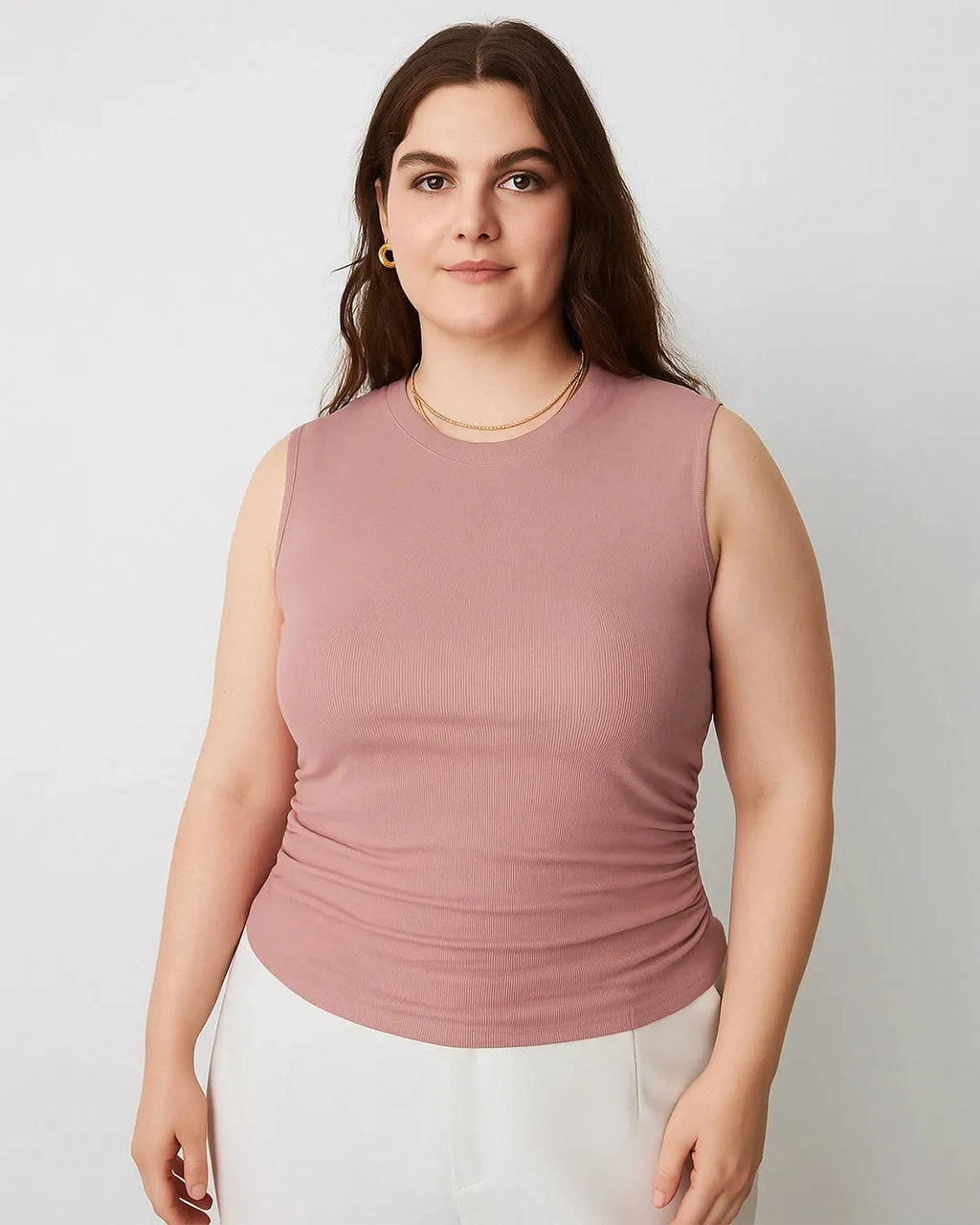 Sleeveless Ruched Pink Crop Top Curve & Plus