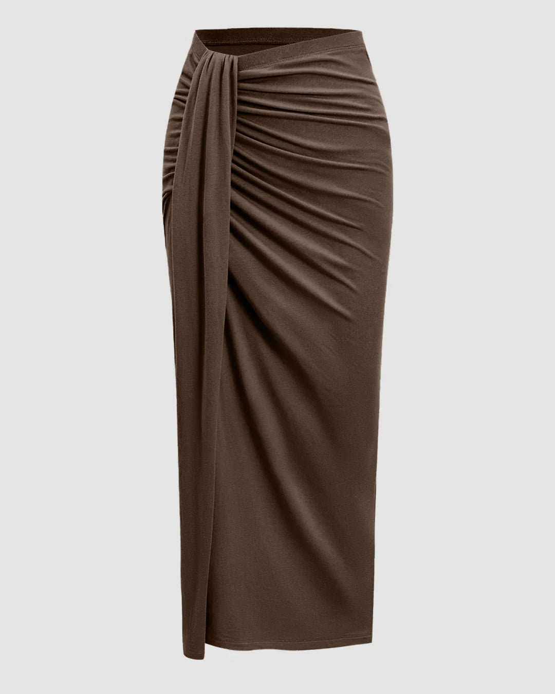 Sleeveless Ruched Top & Midi Skirt Set in Brown