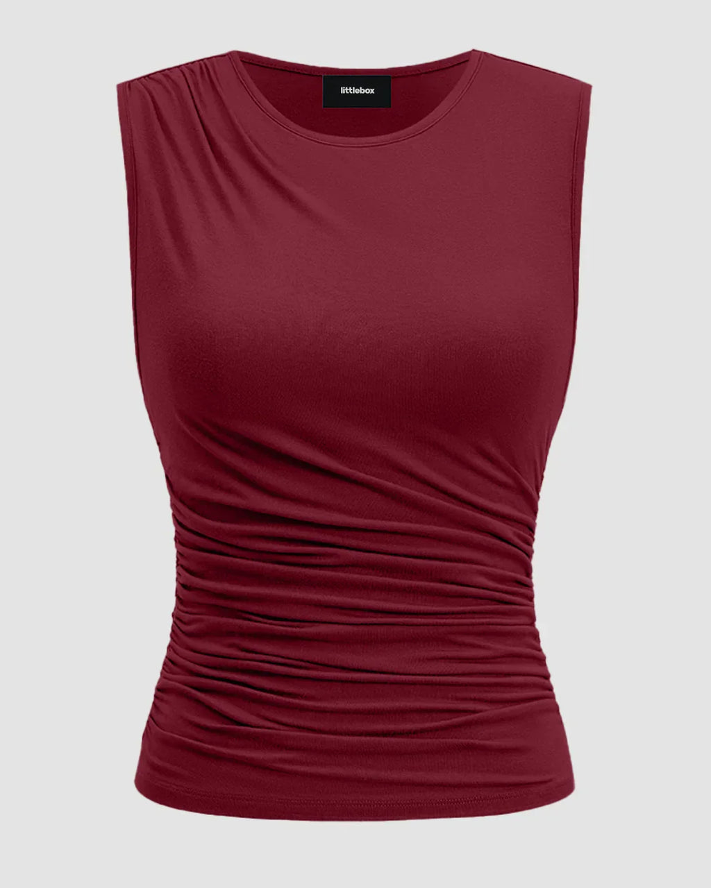Sleeveless Ruched Top & Midi Skirt Set in Maroon