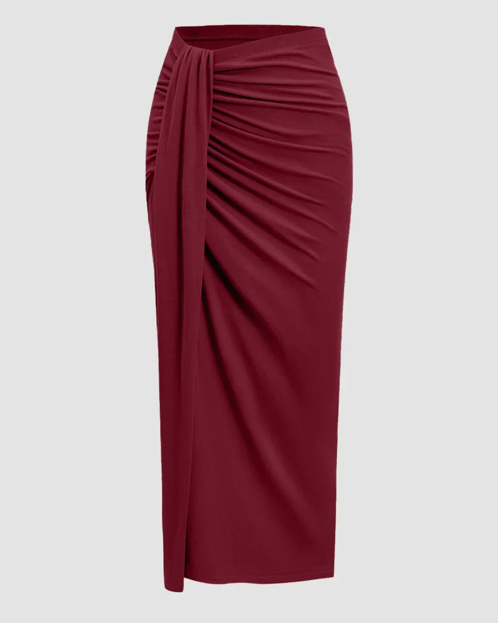 Sleeveless Ruched Top & Midi Skirt Set in Maroon