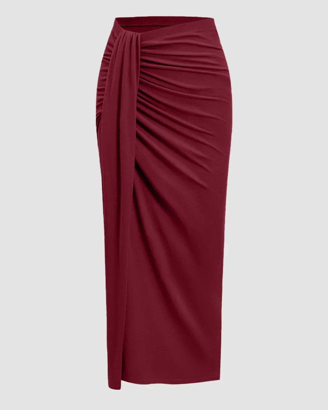 Sleeveless Ruched Top & Midi Skirt Set in Maroon
