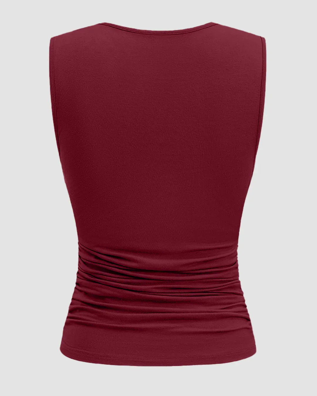 Sleeveless Ruched Top & Midi Skirt Set in Maroon